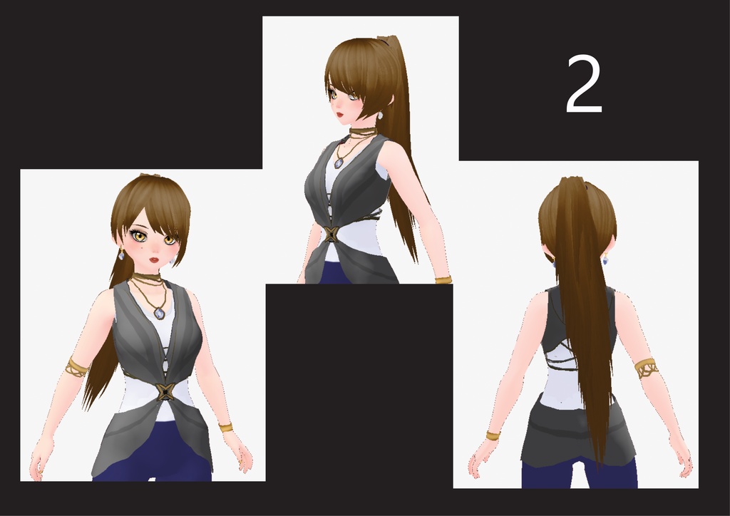 Vroid Long Hair Ponytails & Earrings
