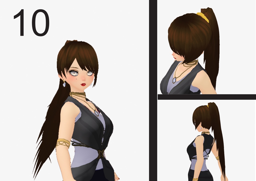 Vroid Long Hair Ponytails & Earrings