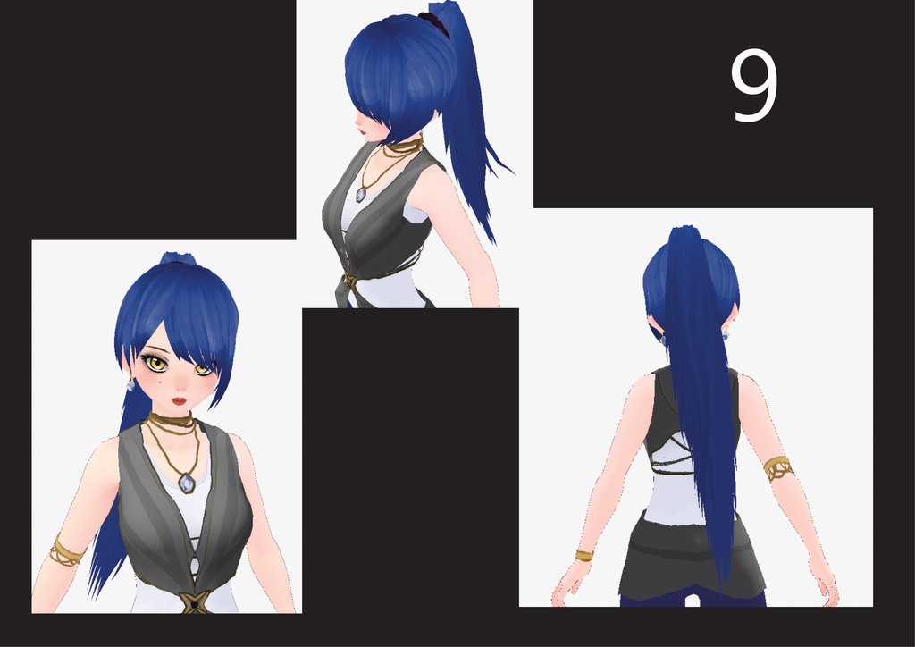 Vroid Long Hair Ponytails & Earrings