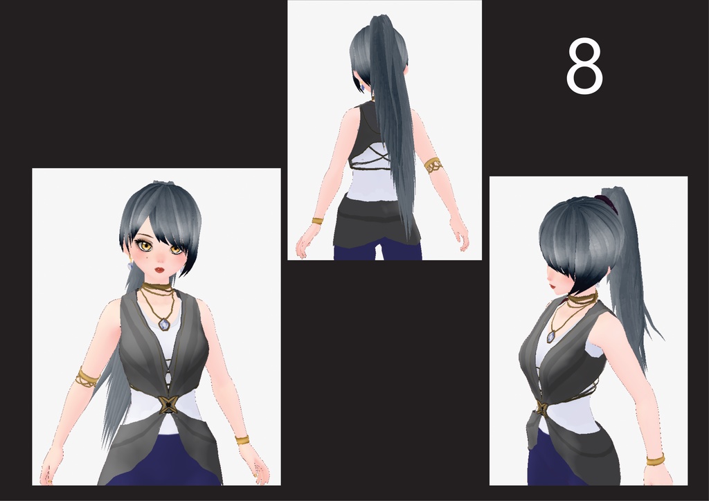 Vroid Long Hair Ponytails & Earrings