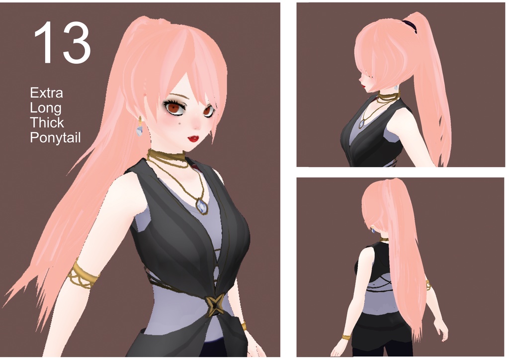 Vroid Long Hair Ponytails & Earrings