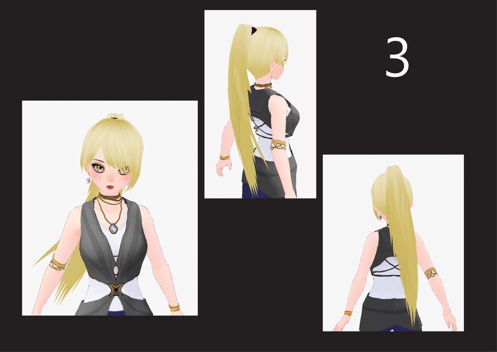 Vroid Long Hair Ponytails & Earrings