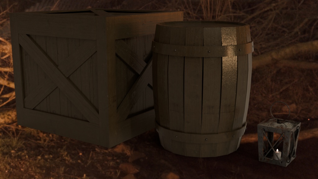 木箱と樽とランタン