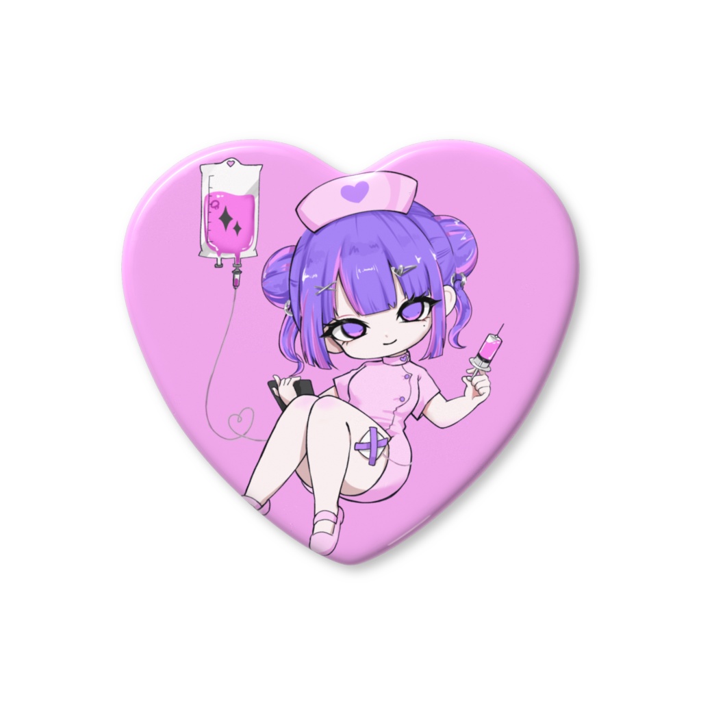 【ナース】ハート型缶バッジ【ピンク】