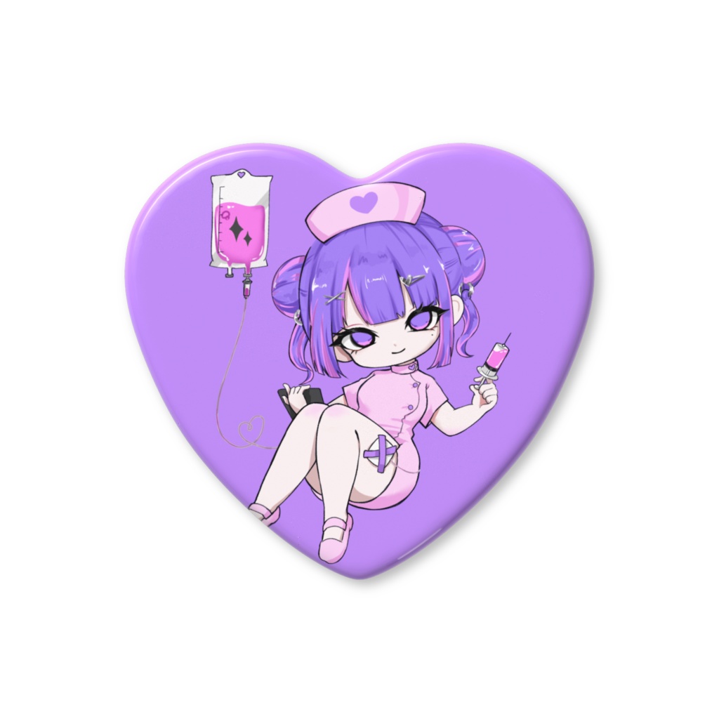 【ナース】ハート型缶バッジ【パープル】