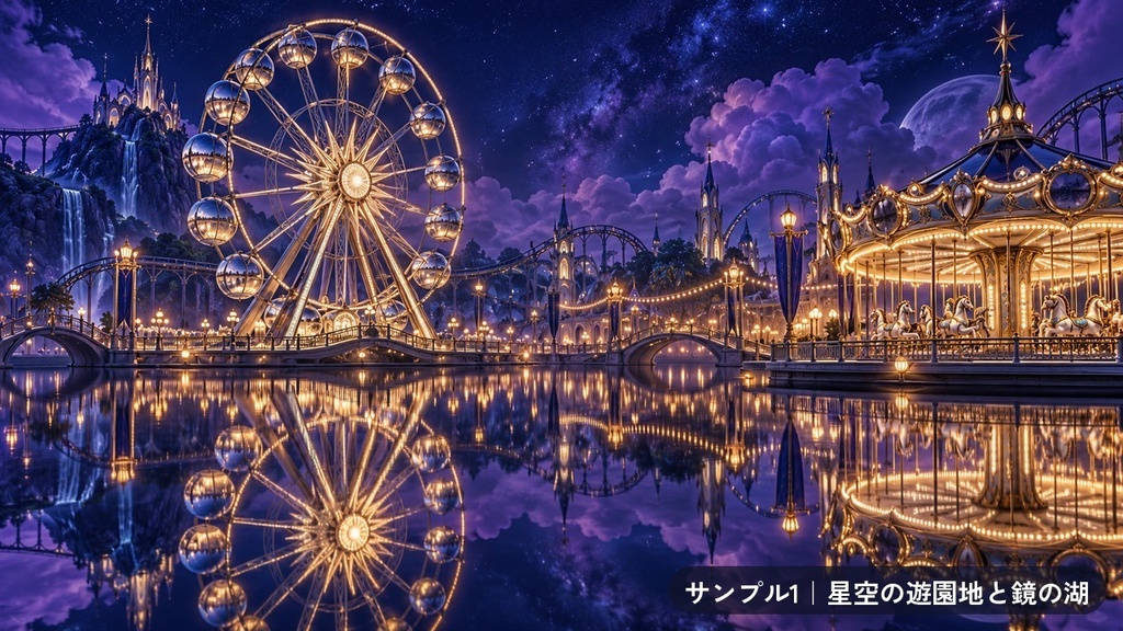 ミラーワールド 背景素材100枚セット|鏡のように映りこむ光と反射のファンタジー背景|無料サンプル5枚あり
