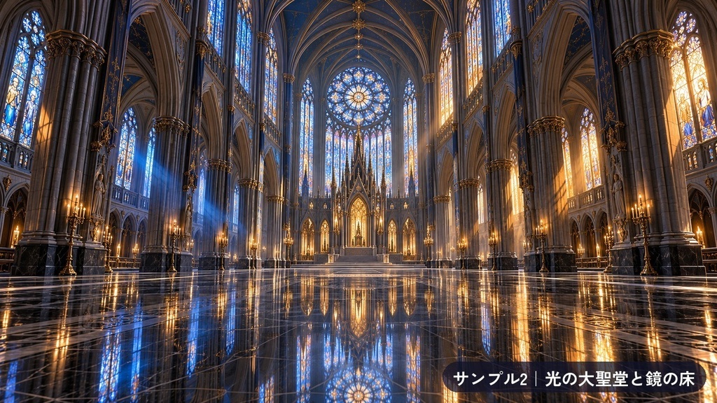 ミラーワールド 背景素材100枚セット|鏡のように映りこむ光と反射のファンタジー背景|無料サンプル5枚あり