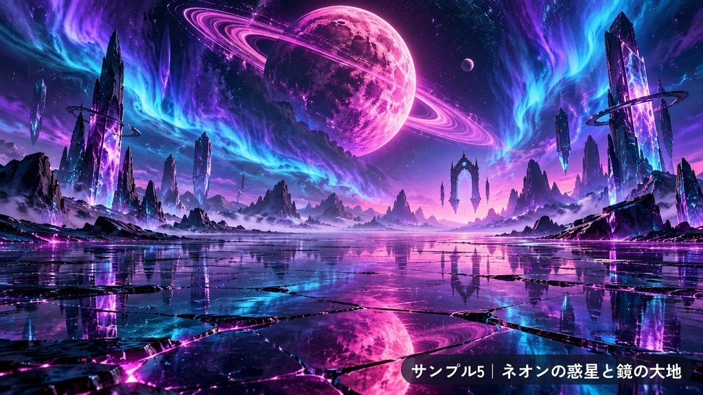ミラーワールド 背景素材100枚セット|鏡のように映りこむ光と反射のファンタジー背景|無料サンプル5枚あり