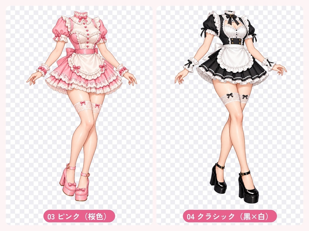 【無料】メイド服 衣装素材10着|透過PNG・首から下の立ち絵用|1着ずつダウンロードOK