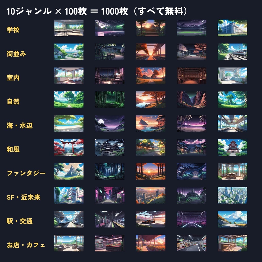 【無料】アニメ風 背景素材1000枚|学校・街・室内・自然・海・和風・ファンタジー・SF・駅・お店|1920×1080
