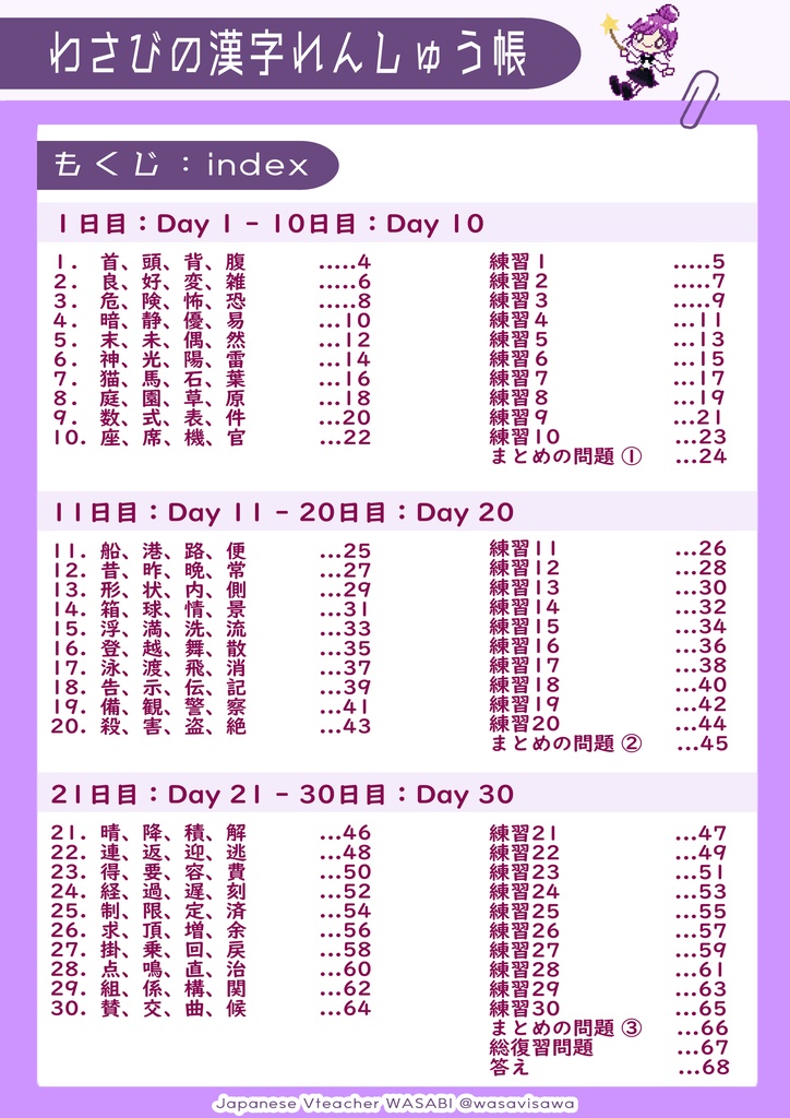 Original Japanese KANAJI work Book 「わさびの漢字れんしゅう帳 N3(1)」