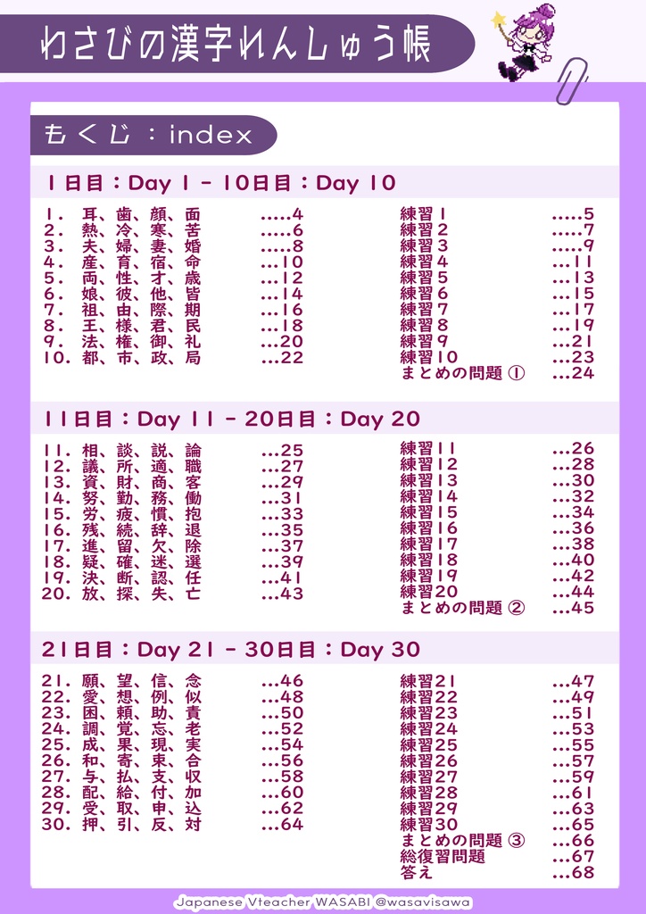 Original Japanese KANAJI work Book 「わさびの漢字れんしゅう帳 N3(2)」