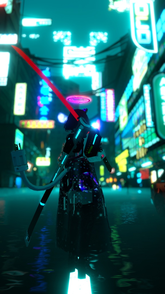 【ギミック付き3Dモデル】サイバーパンクカタナGimmick【クリカラ】 VRChat想定 MA対応