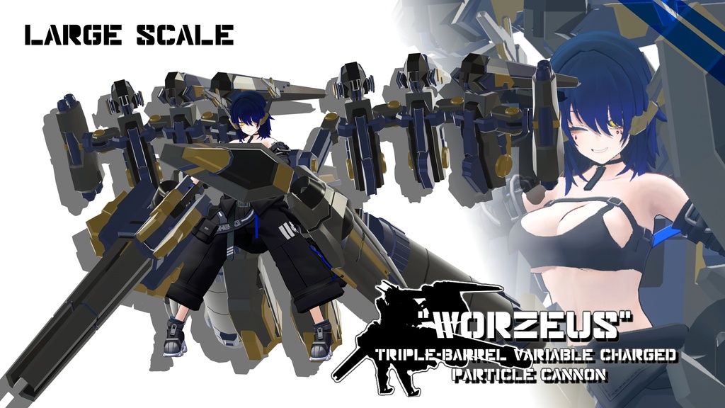 【ギミック付き3Dモデル】三連式可変荷電粒子砲Gimmick【Worzeus】Ver.1.00 VRChat想定 効果音付き【MA対応】