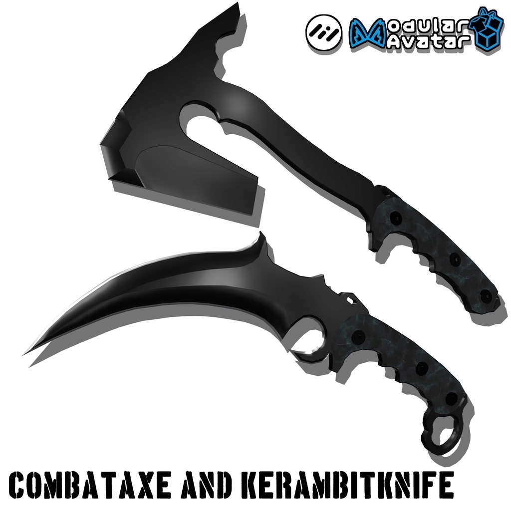 【ギミック付き3Dモデル】ナイフGimmick【CombatMachete&Knife】+【Axe&Karambit】Ver.1.00 VRChat想定 左右対応 【MA・デスクトップ対応】
