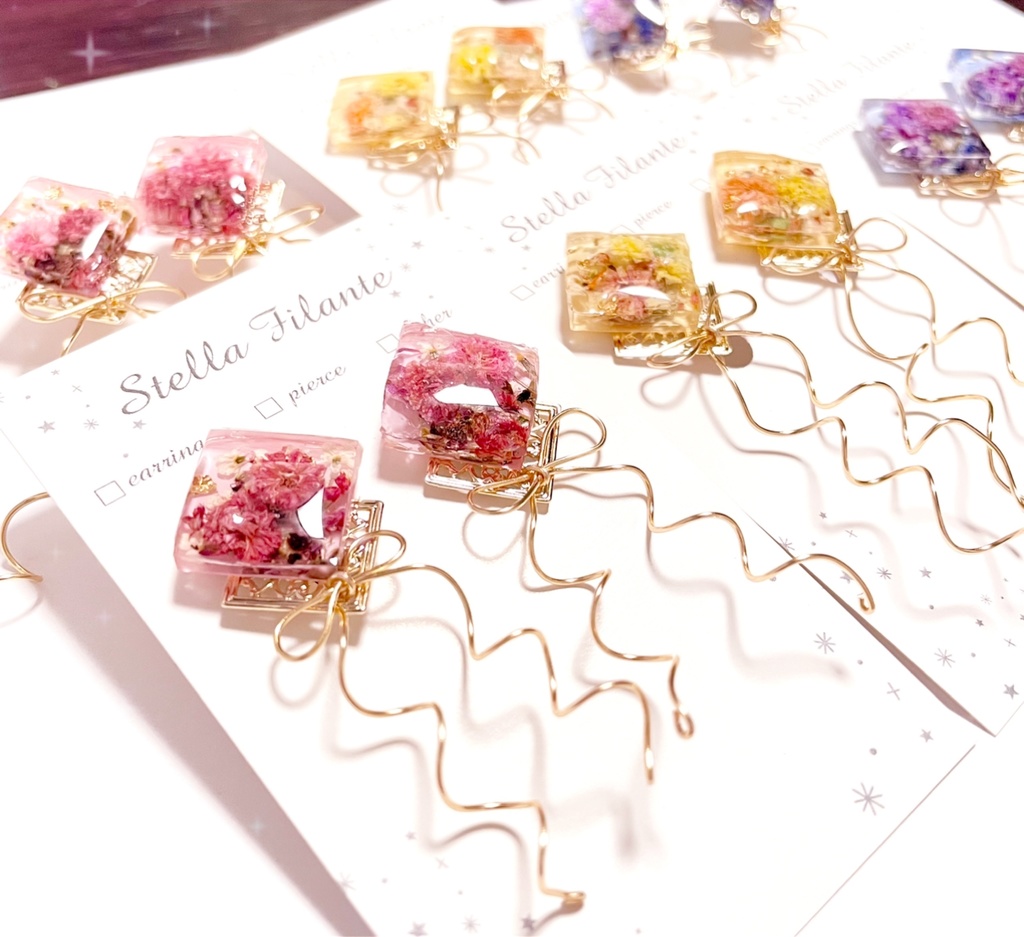 【推し色シリーズ】ブーケとロングリボンのイヤリング・ピアス