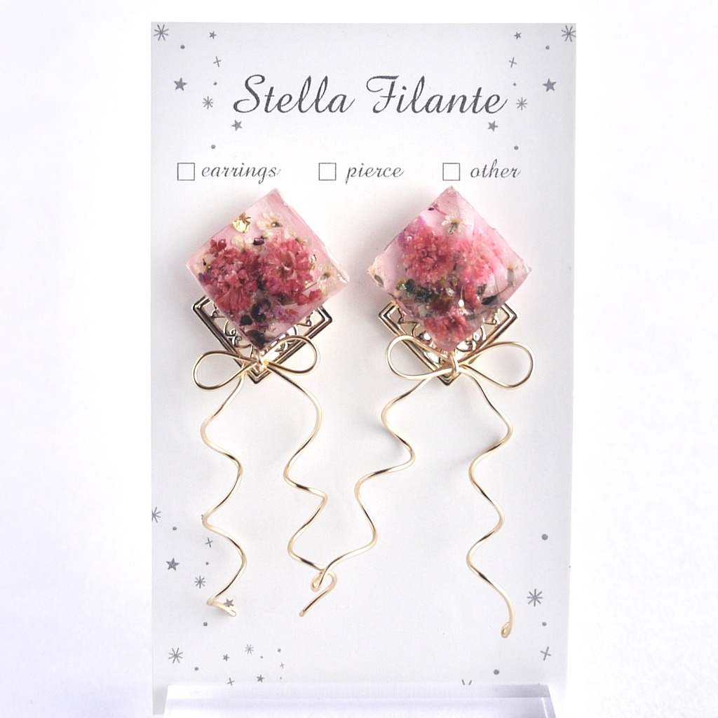 【推し色シリーズ】ブーケとロングリボンのイヤリング・ピアス