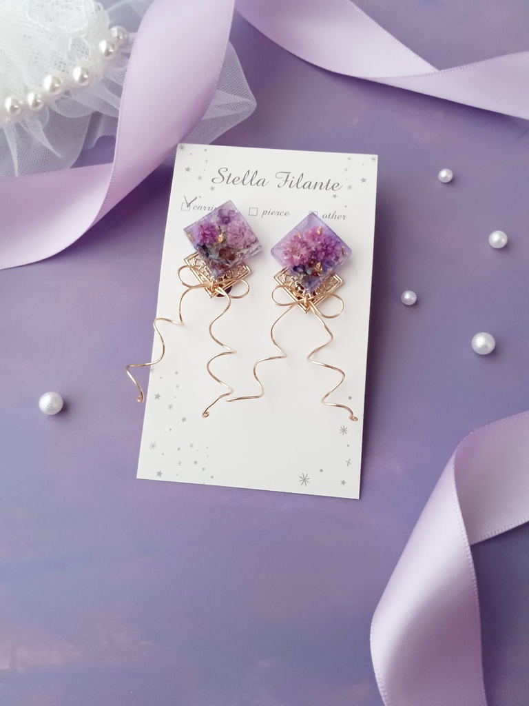 【推し色シリーズ】ブーケとロングリボンのイヤリング・ピアス