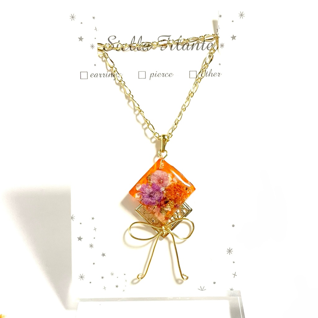 【推し色シリーズ】ブーケとロングリボンのネックレス