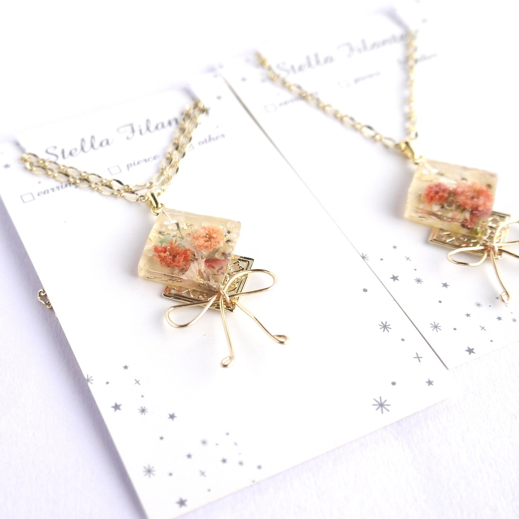 【推し色シリーズ】ブーケとロングリボンのネックレス