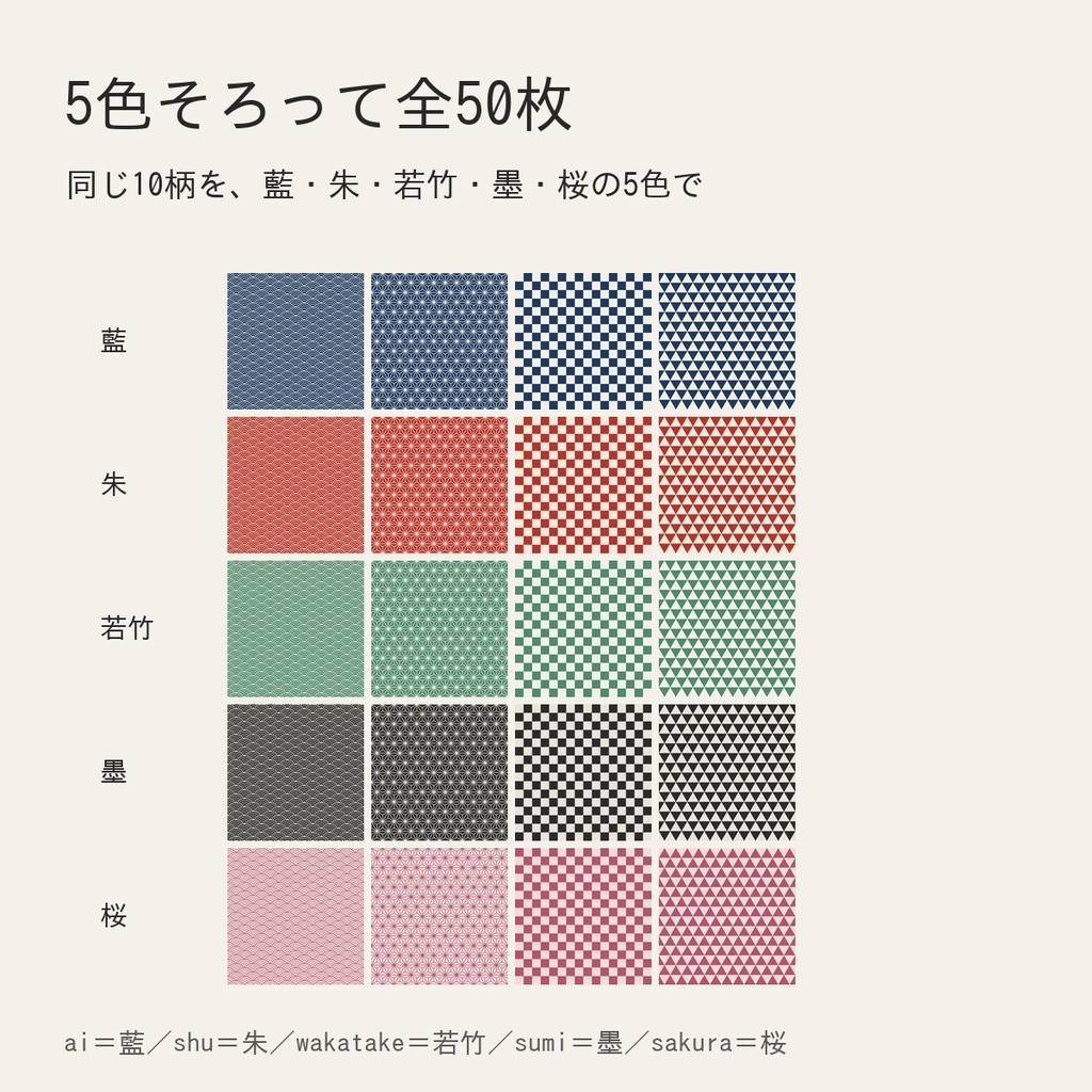 和柄シームレスパターン素材集|10柄×5色・2048px・SVG付き|商用OK・クレジット不要