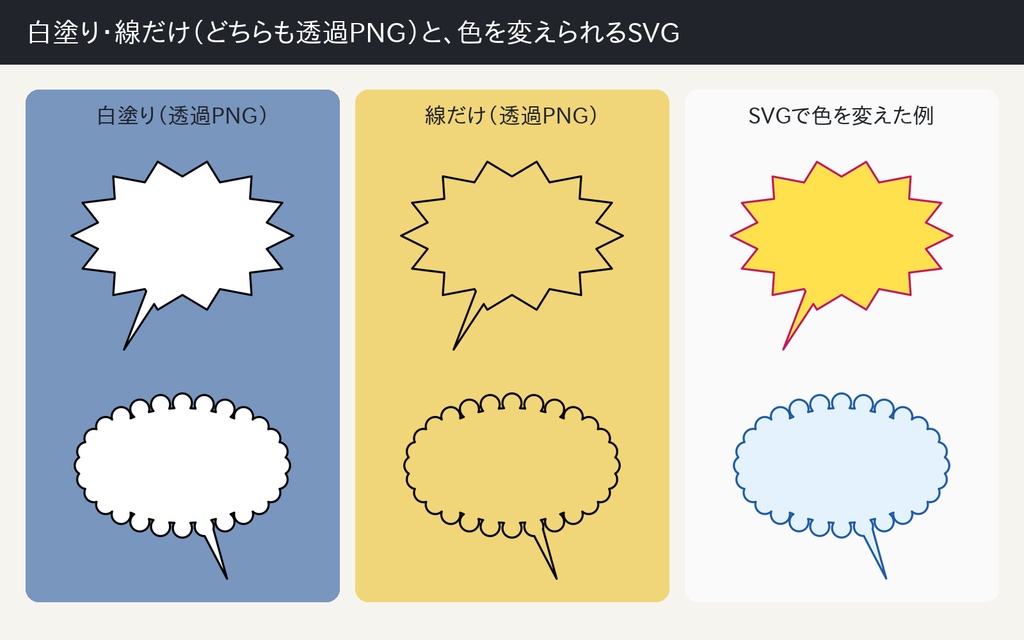 吹き出し素材集 40種|透過PNG(白塗り・線だけ)+SVG|漫画・同人誌・配信・TRPG|商用OK