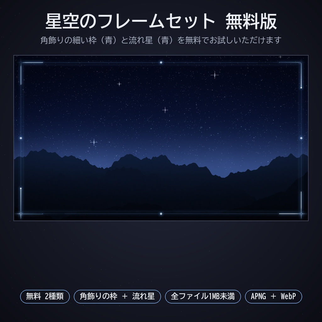星空のフレームセット|ココフォリア用 動く星座・月・星屑フレームと流れ星・流星群・星の軌跡 4色 APNG/WebP