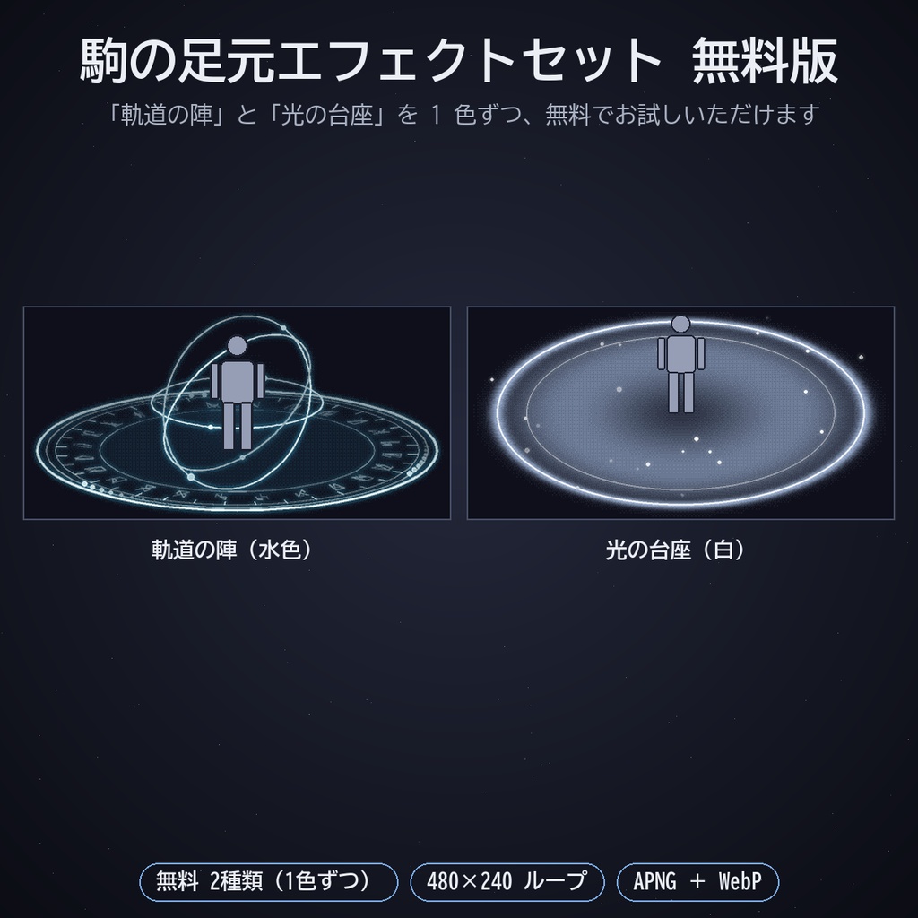 駒の足元エフェクトセット パック15|ココフォリア用 多層の魔法陣・光の塔・波紋・炎の輪ほか 足元に敷く動く床11種 APNG/WebP