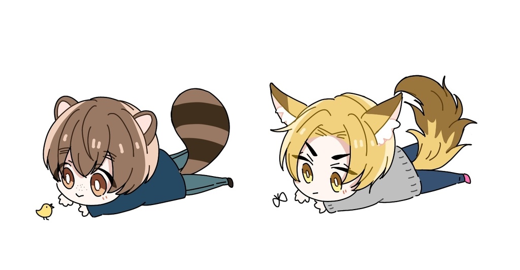 きつねくんとたぬきくんアクキー&シールセット(色紙付)