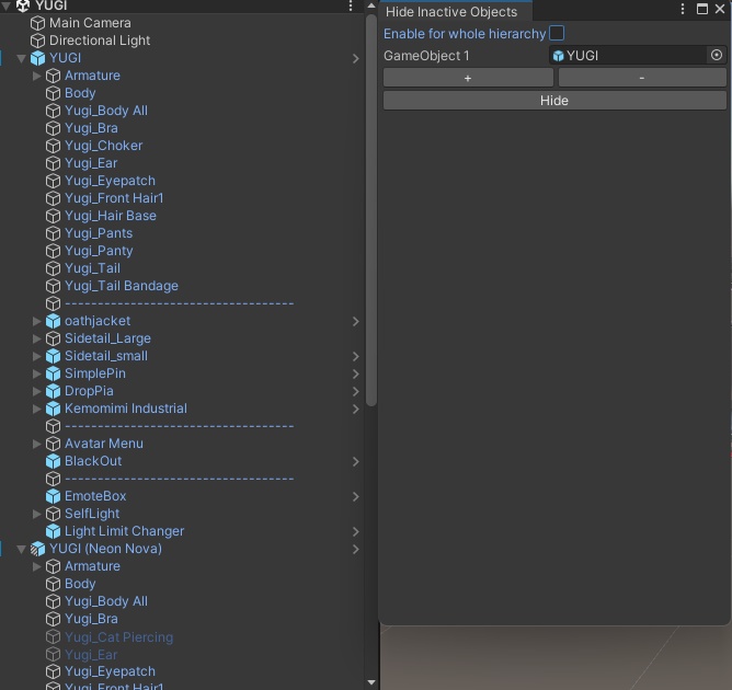 【無料】Unity のヒエラルキーから「非表示にしたオブジェクト」を見えなくするやつ