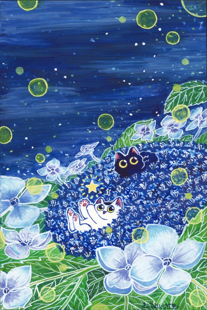 がくあじさいは星のよう（水彩原画）