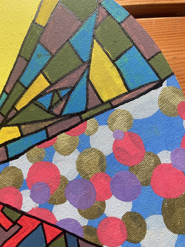 《分岐する光の記憶》 ー 抽象幾何 × カラフル円形アート(直径30cm・一点もの)