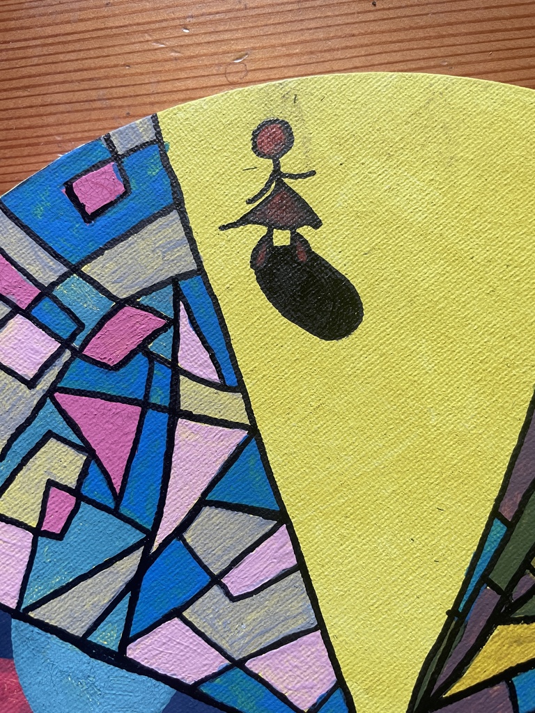 《分岐する光の記憶》 ー 抽象幾何 × カラフル円形アート(直径30cm・一点もの)