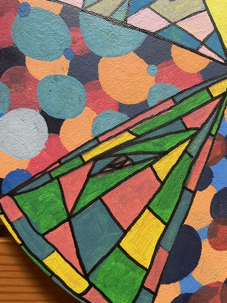 《分岐する光の記憶》 ー 抽象幾何 × カラフル円形アート(直径30cm・一点もの)