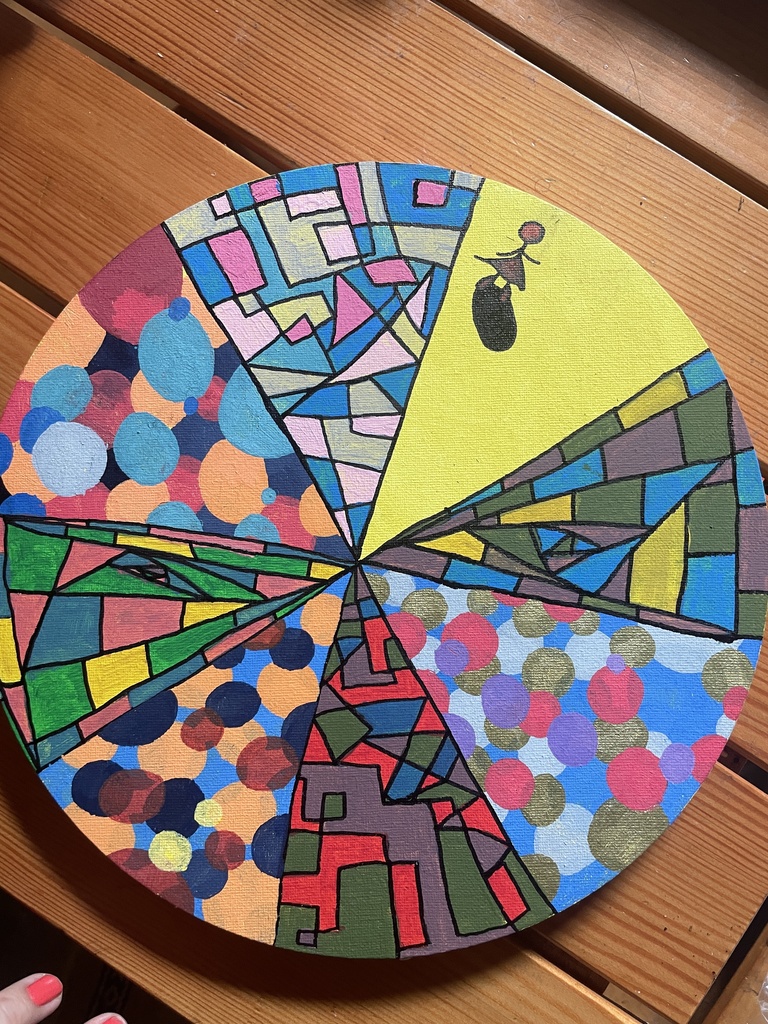 《分岐する光の記憶》 ー 抽象幾何 × カラフル円形アート(直径30cm・一点もの)