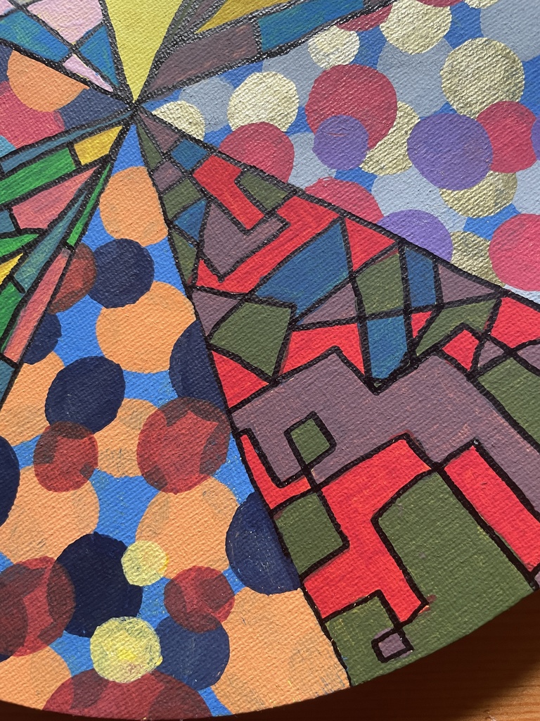 《分岐する光の記憶》 ー 抽象幾何 × カラフル円形アート(直径30cm・一点もの)