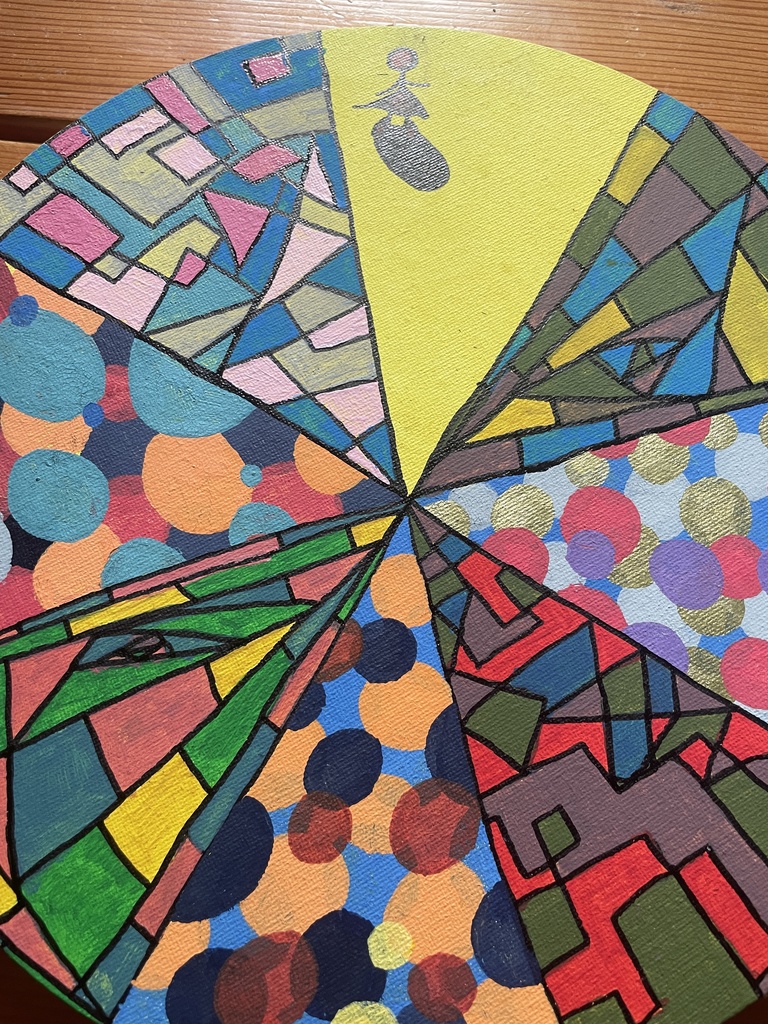 《分岐する光の記憶》 ー 抽象幾何 × カラフル円形アート(直径30cm・一点もの)