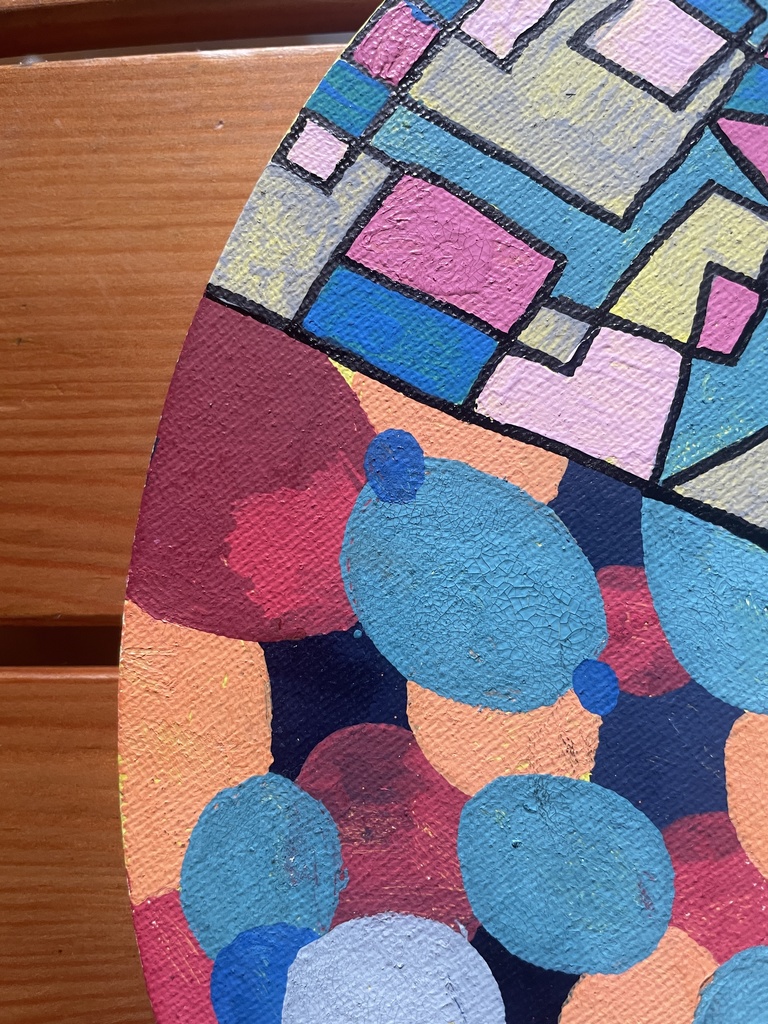 《分岐する光の記憶》 ー 抽象幾何 × カラフル円形アート(直径30cm・一点もの)