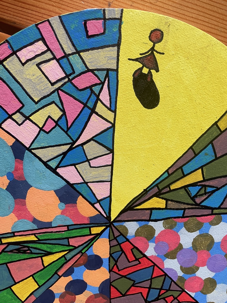 《分岐する光の記憶》 ー 抽象幾何 × カラフル円形アート(直径30cm・一点もの)