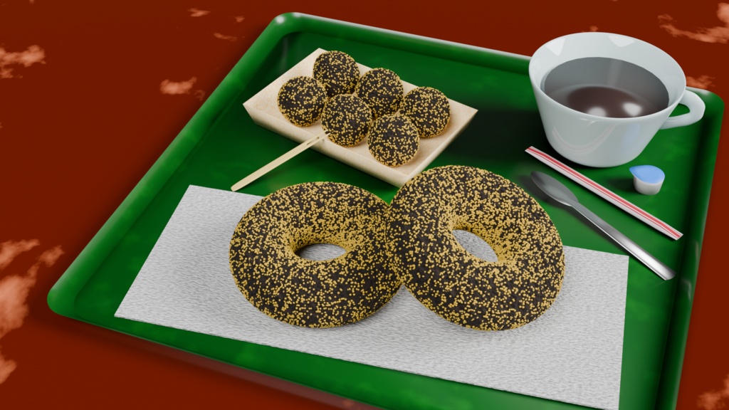 ゴールデンチョコレートのドーナツと小道具