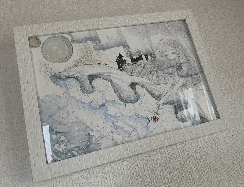 【前名義作品】原画「双子月の夜、牡丹一華の紅と共に」