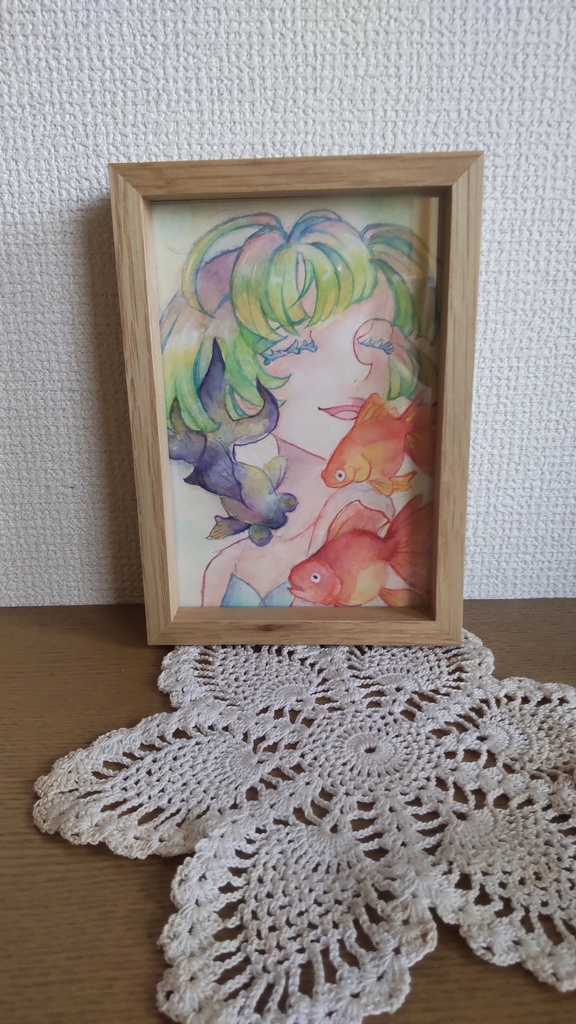 ハガキサイズイラスト原画『髪飾り』