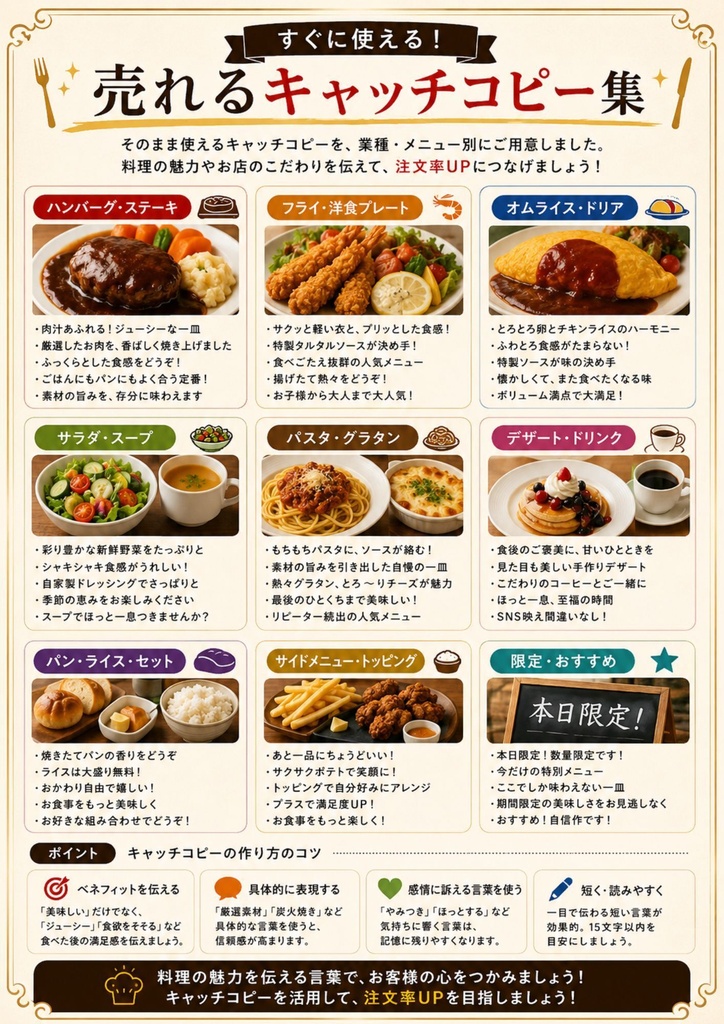 コンサルタント監修・解説付き Canva飲食店POPテンプレ【洋食万能テンプレート】