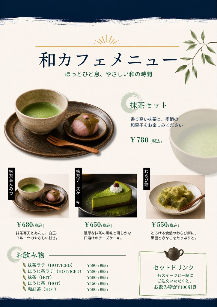 Canva飲食店POPテンプレ【和風カフェ万能テンプレート】