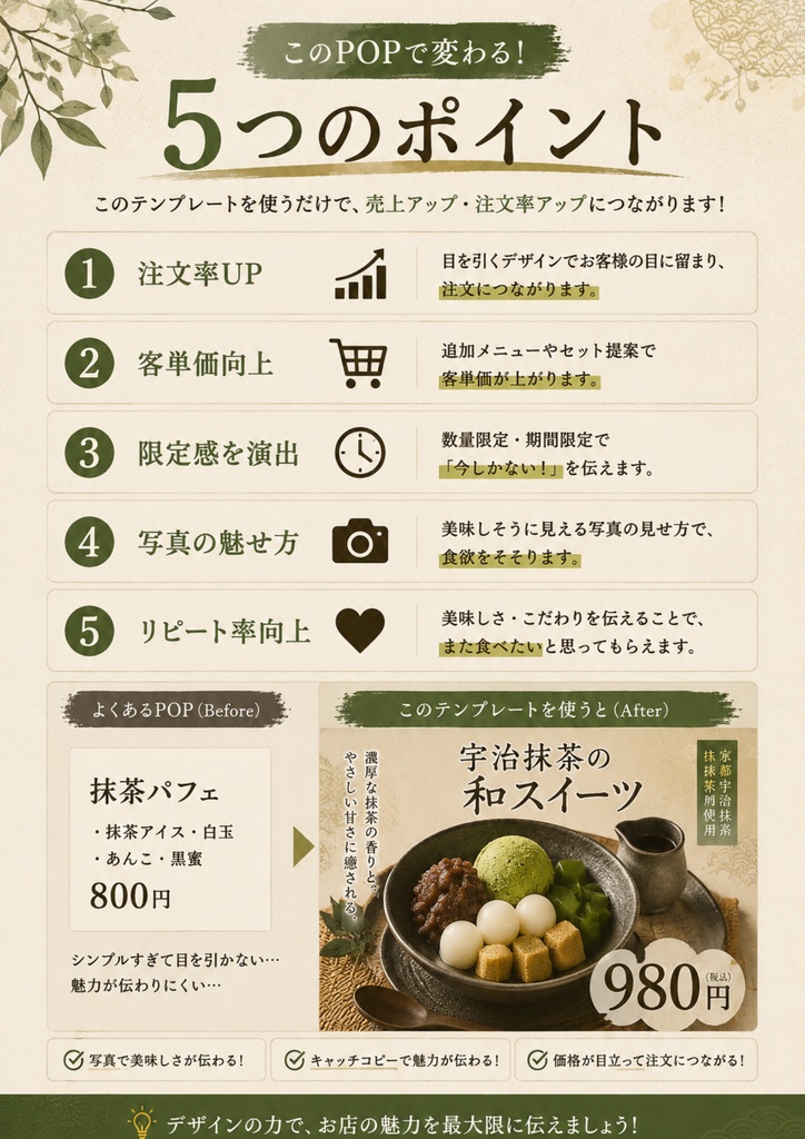 Canva飲食店POPテンプレ【和風カフェ万能テンプレート】