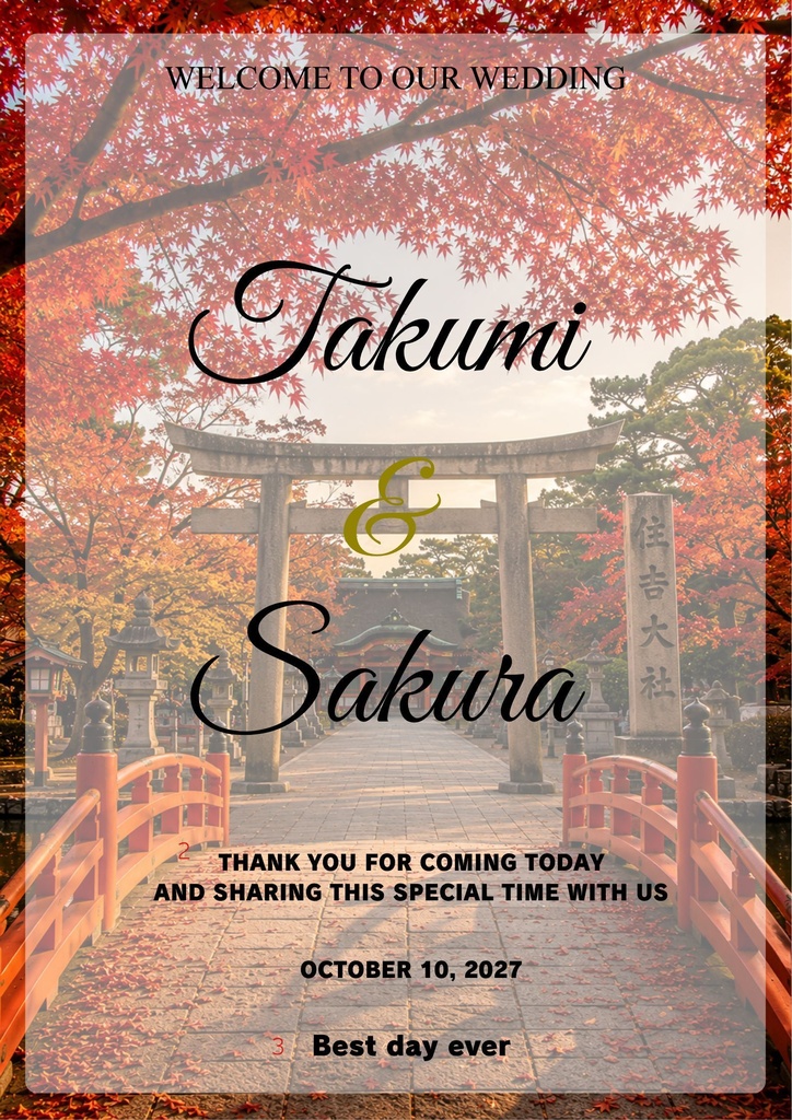 Osaka Four Seasons Collection-Autumn-|ウェディングウェルカムボード|Canva編集テンプレート|A2・A3・A4対応