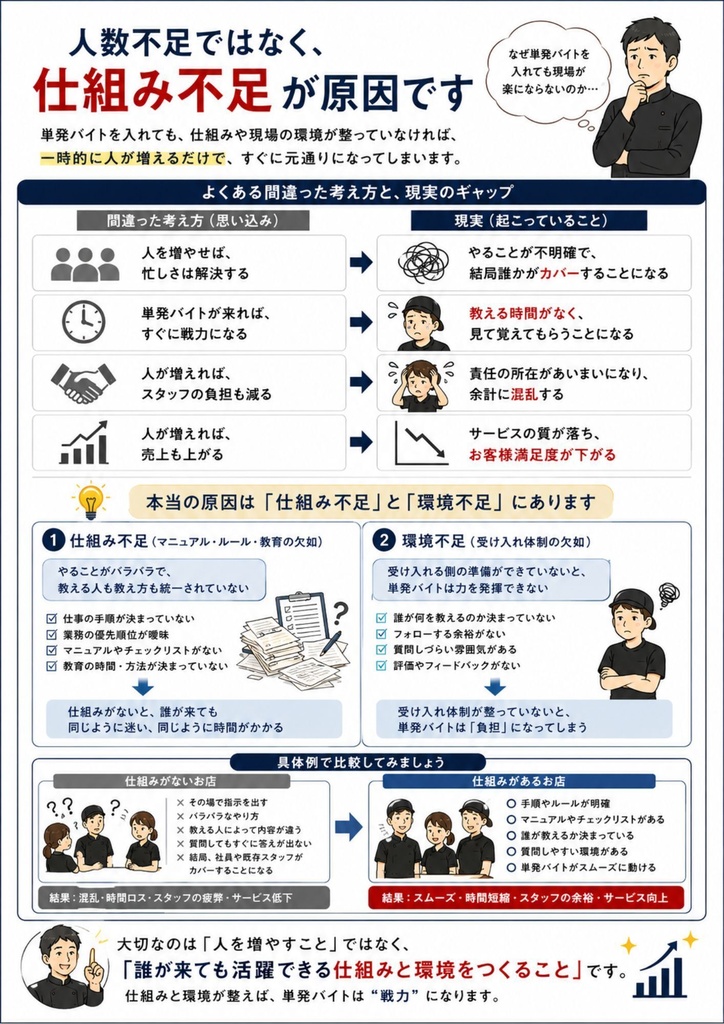【飲食店向け】単発バイト活用・受け入れ実践ガイド Vol.1|人手不足対策・現場改善・スタッフ定着