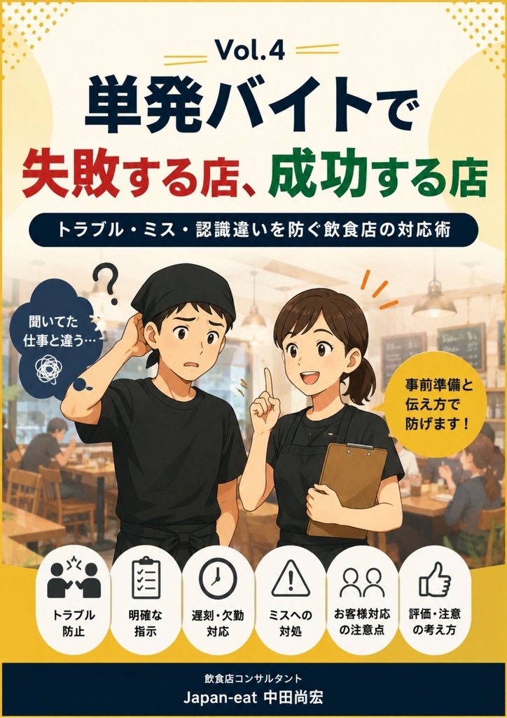 【飲食店向け】単発バイト活用・受け入れ実践ガイド Vol.4|人手不足対策・現場改善・スタッフ定着