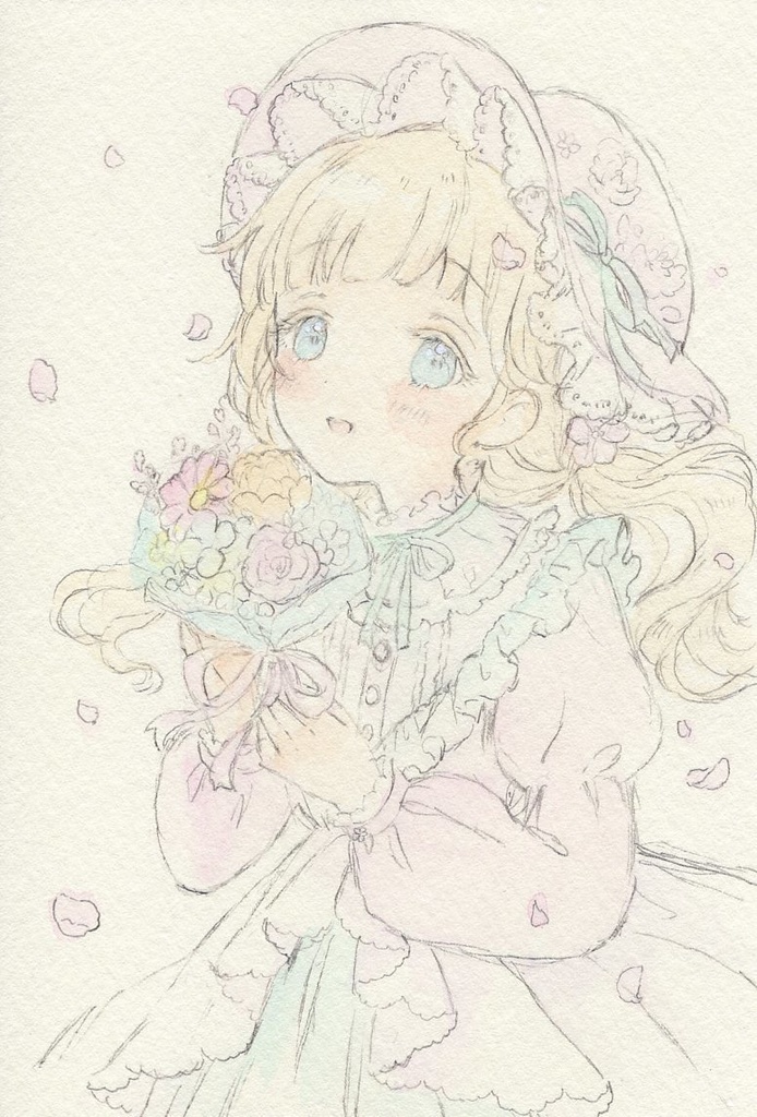【原画】ラフイラスト２枚組　はがきサイズ