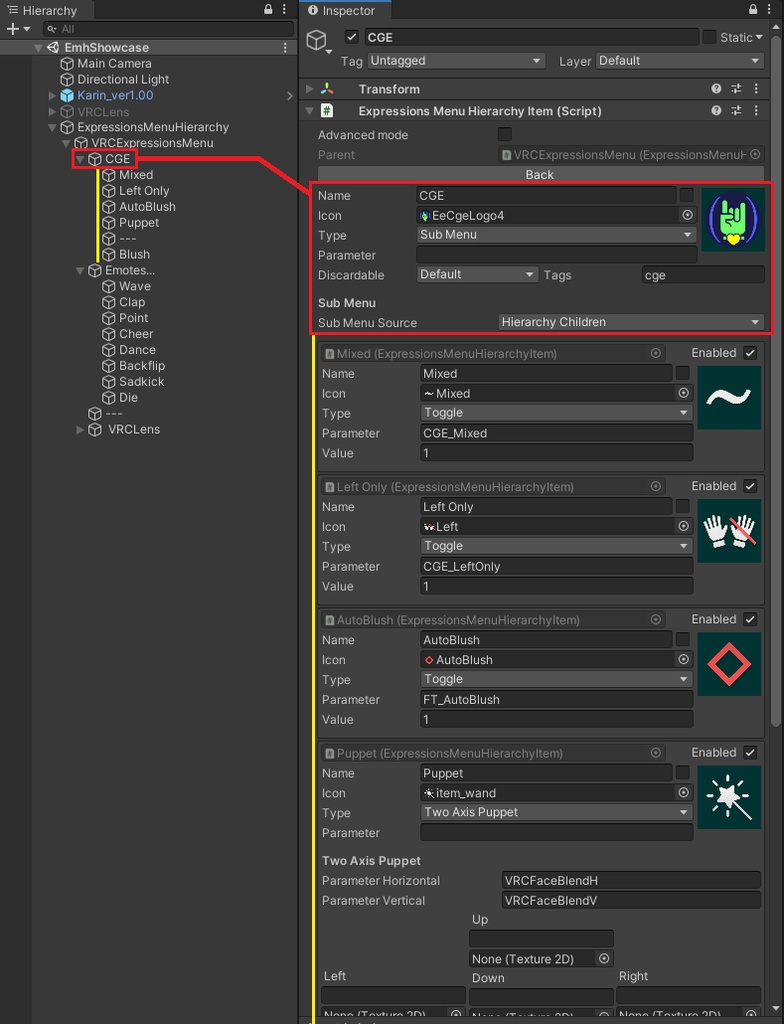 Expressions Menu Hierarchy Editor